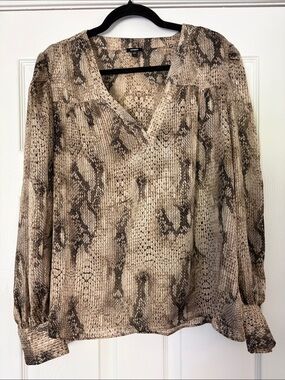 Express Women's Snake Print V-Neck Blouse - Brown